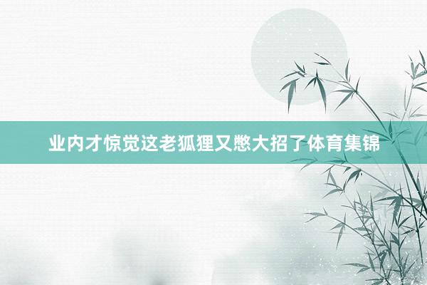 业内才惊觉这老狐狸又憋大招了体育集锦