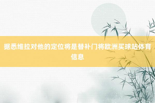 据悉维拉对他的定位将是替补门将欧洲买球站体育信息
