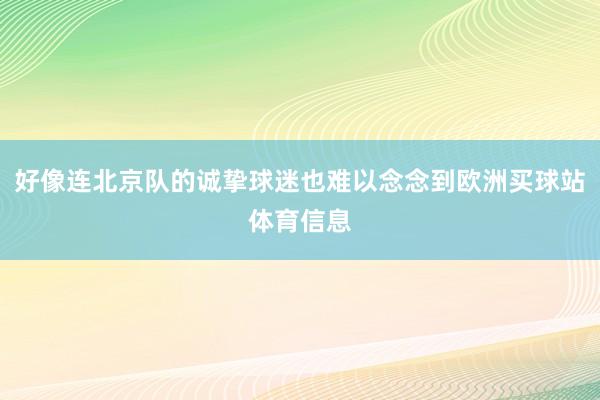 好像连北京队的诚挚球迷也难以念念到欧洲买球站体育信息