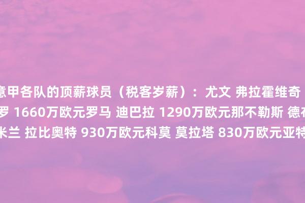 意甲各队的顶薪球员（税客岁薪）：尤文 弗拉霍维奇 2220万